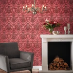 Wallpaper Raspberry, silver-grey floral medallions on deep red