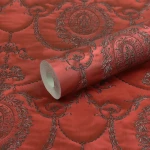 Wallpaper Raspberry, silver-grey floral medallions on deep red