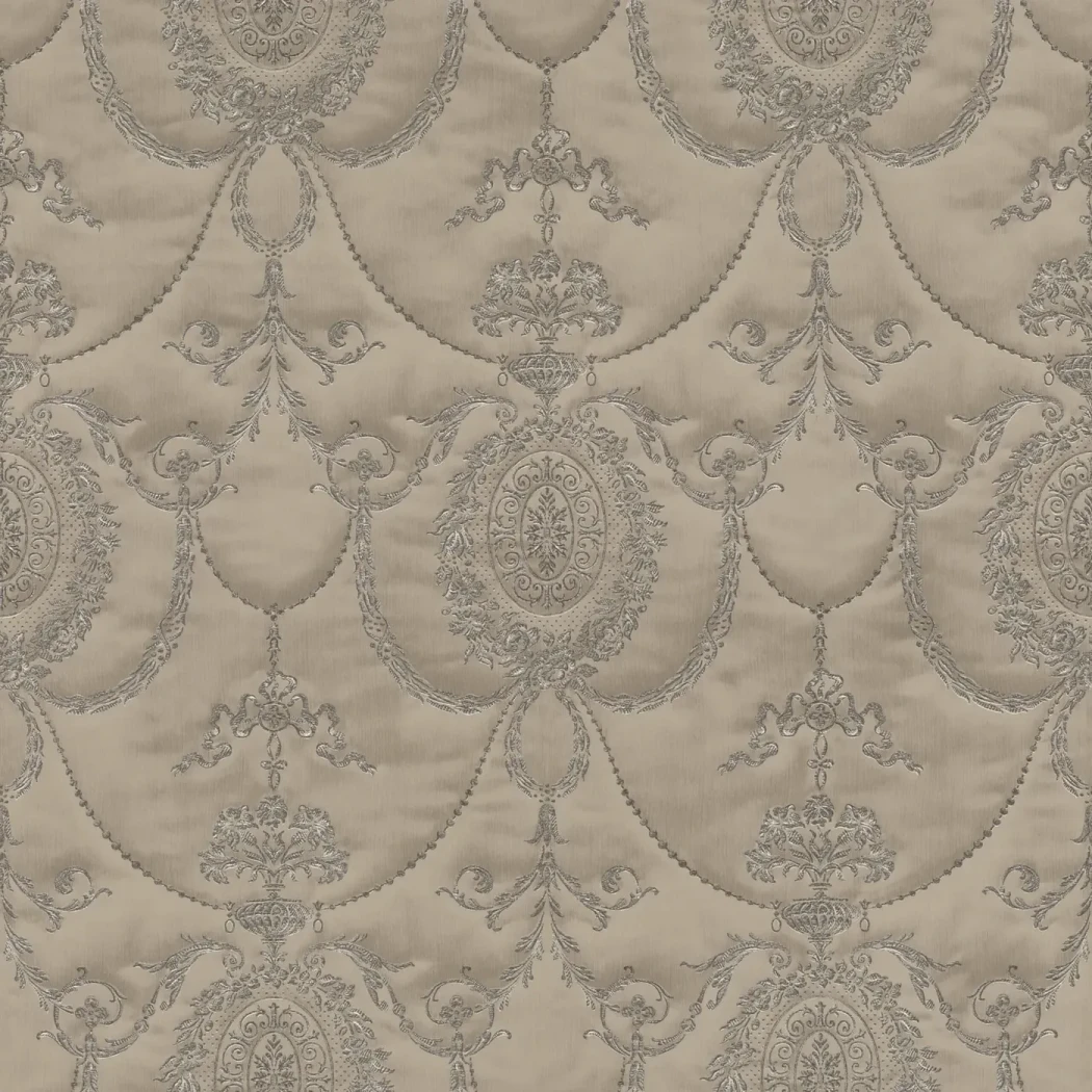 Wallpaper Soft Dune, silver medallions on sand beige