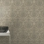 Wallpaper Soft Dune, silver medallions on sand beige