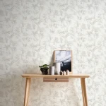 Wallpaper Light Mercury mural, grey tropical palms and leopard on ecru