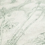 Wallpaper Pale Zinc, line-drawn palms and leopards on pale ground