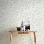 Wallpaper Pale Zinc, line-drawn palms and leopards on pale ground
