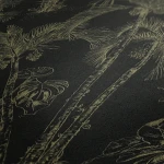 Wallpaper Deep Schist mural, gold tropical palms and leopard on charcoal