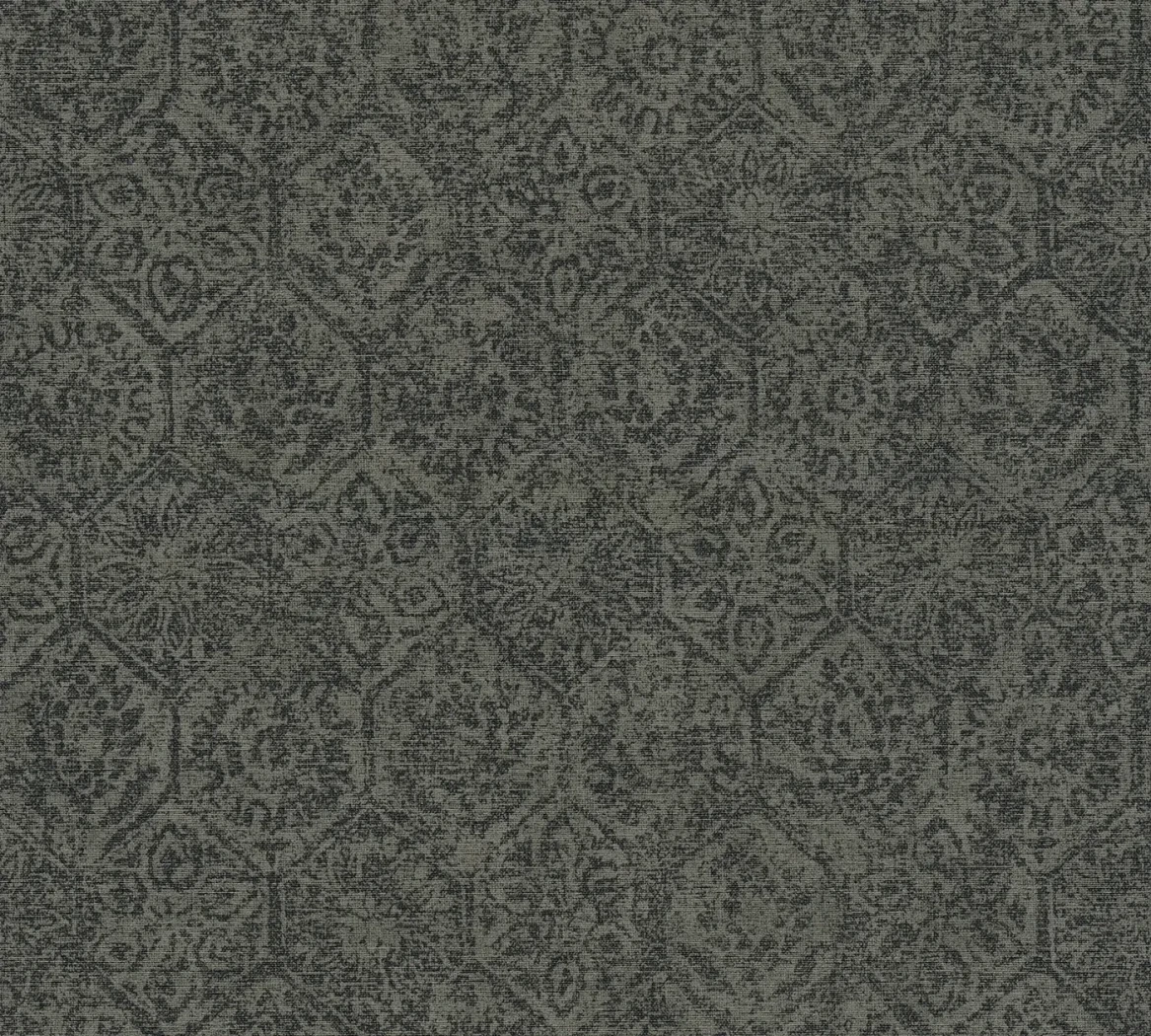 Wallpaper Deep Mica, grey tile-inspired geometric pattern on charcoal