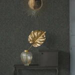 Wallpaper Deep Mica, grey tile-inspired geometric pattern on charcoal