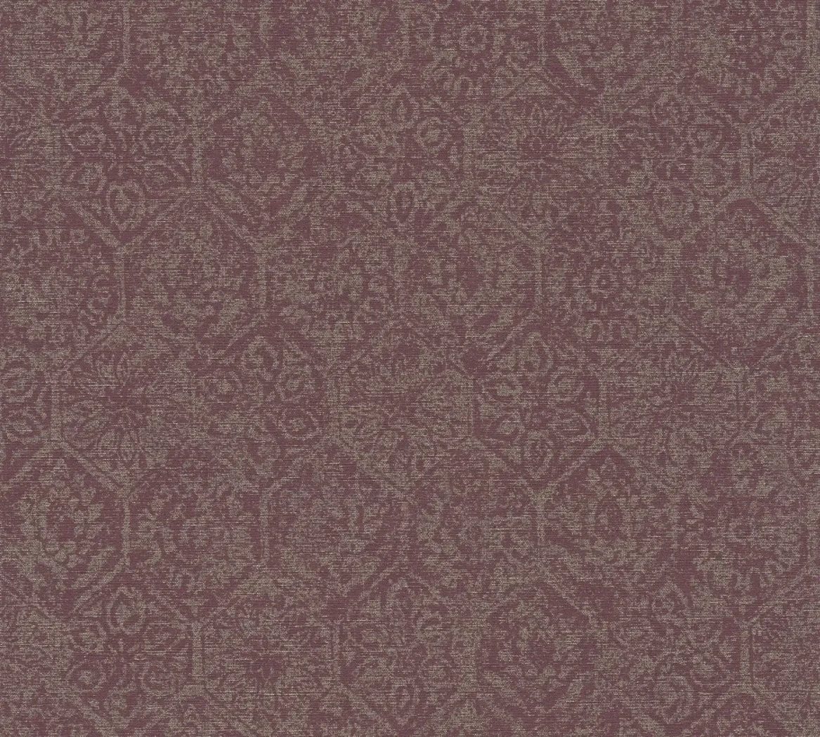 Wallpaper Cinnabar, golden taupe diamond medallions on burgundy
