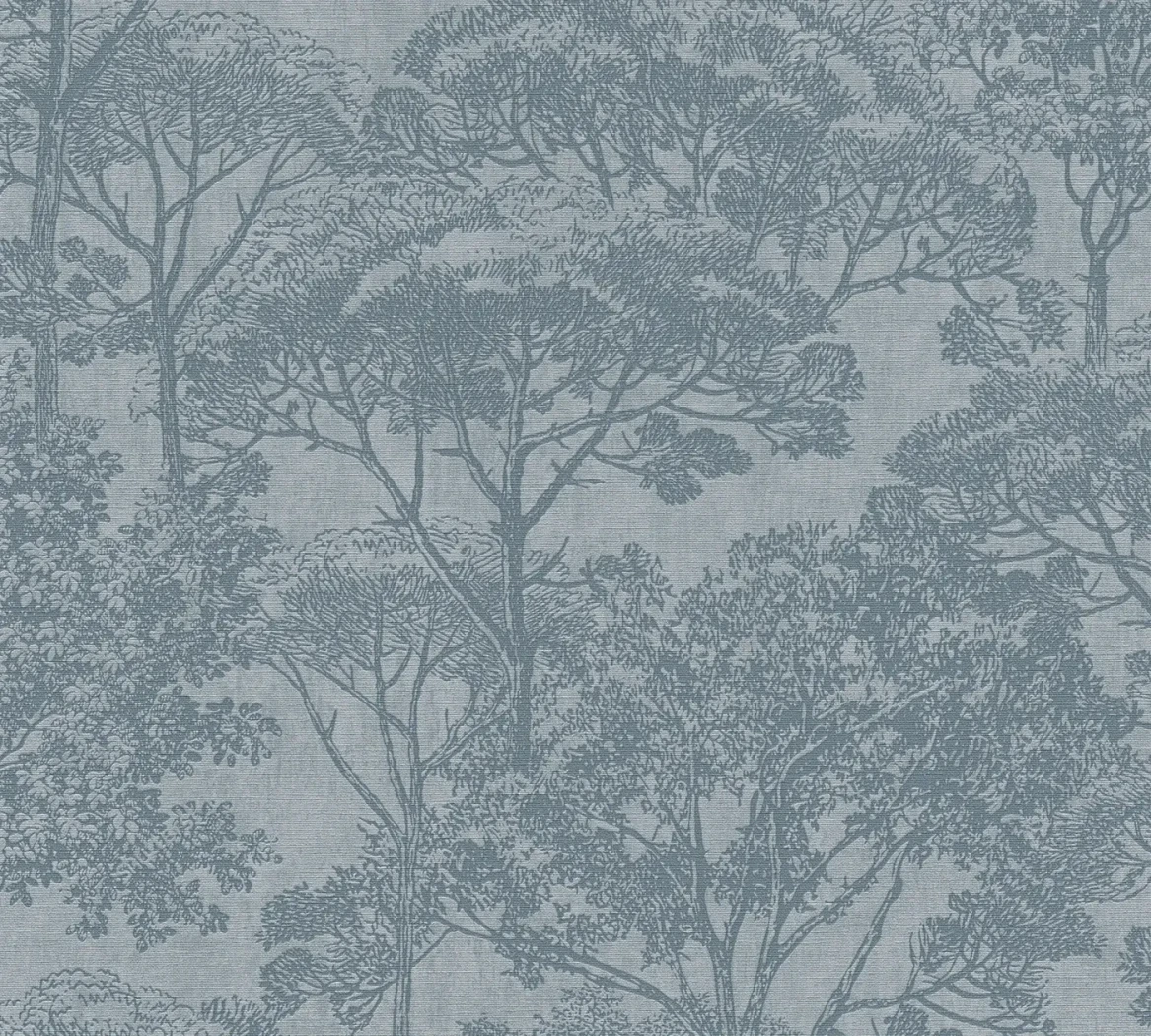 Wallpaper Soft Blue Frost, blue forest silhouette mural