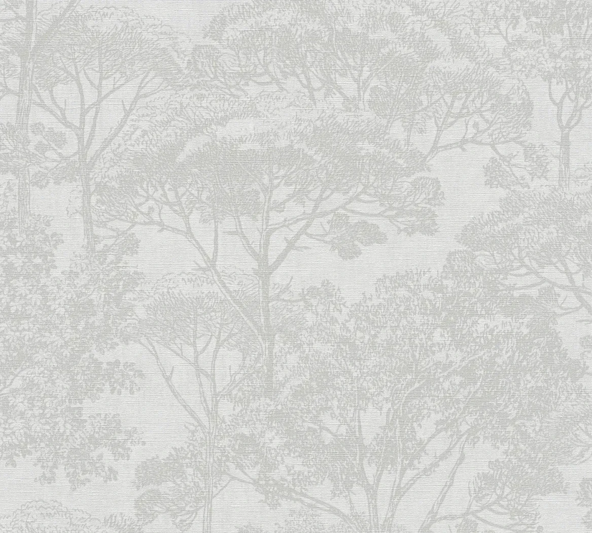 Wallpaper Frosted Basalt, grey forest silhouettes on pale ground
