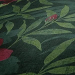 Wallpaper Juniper, red hibiscus and palm leaves on deep green