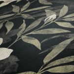 Wallpaper Soft Drizzle, cream hibiscus and foliage on charcoal grey