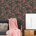 Wallpaper Ash Smoke, hibiscus and foliage on anthracite