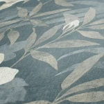 Wallpaper Veiled Gravel, ivory hibiscus on blue-grey ground