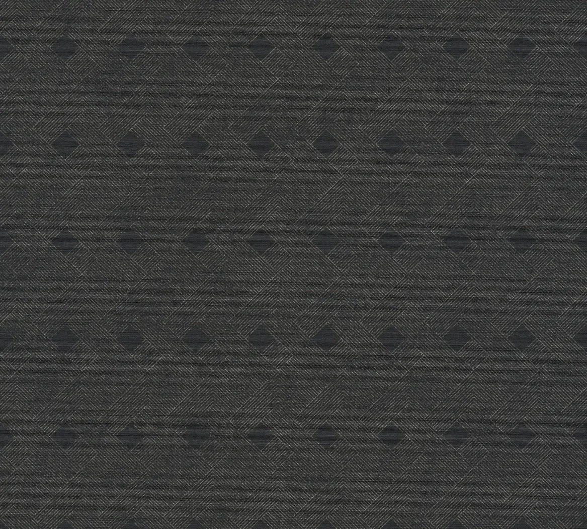 Wallpaper Deep Zinc, charcoal grey woven diamond lattice