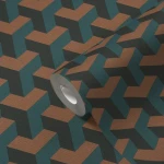 Wallpaper Deep Lava, petrol blue and cognac 3D cube chevrons