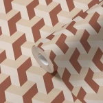 Wallpaper Pale Silver, terracotta and ecru 3D cube pattern