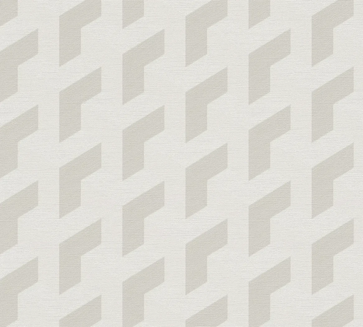 Wallpaper Frosted Rock with beige-grey geometric cube pattern