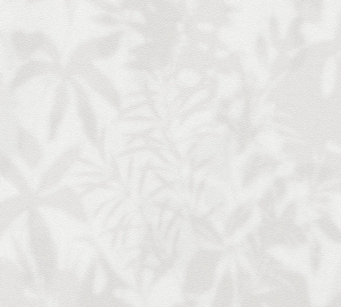 Wallpaper Light Anthracite, off-white with faint embossed leaf silhouettes