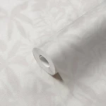 Wallpaper Light Anthracite, off-white with faint embossed leaf silhouettes
