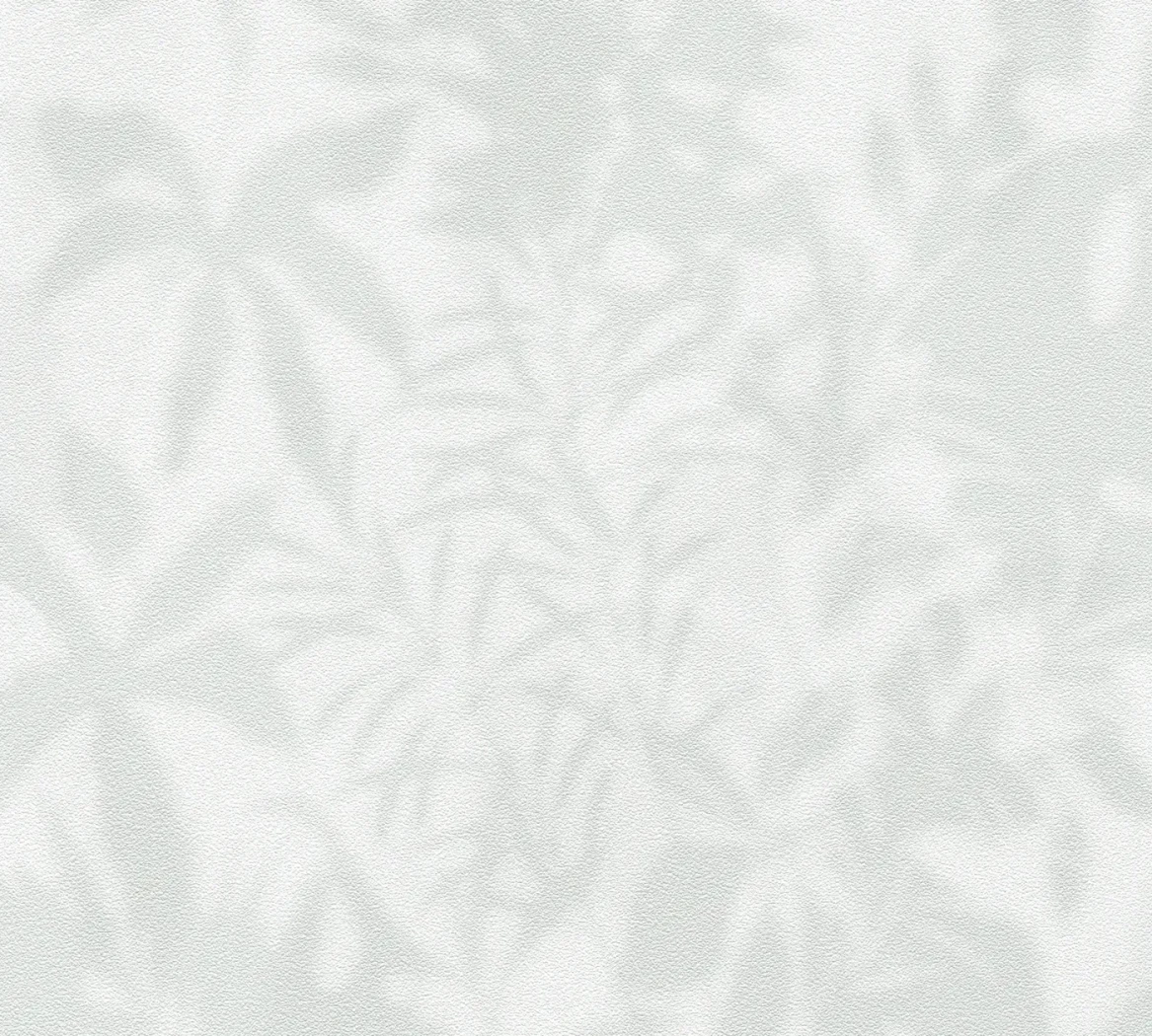 Wallpaper Light Nickel, pale grey tropical leaves on off-white