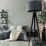 Wallpaper Light Nickel, pale grey tropical leaves on off-white
