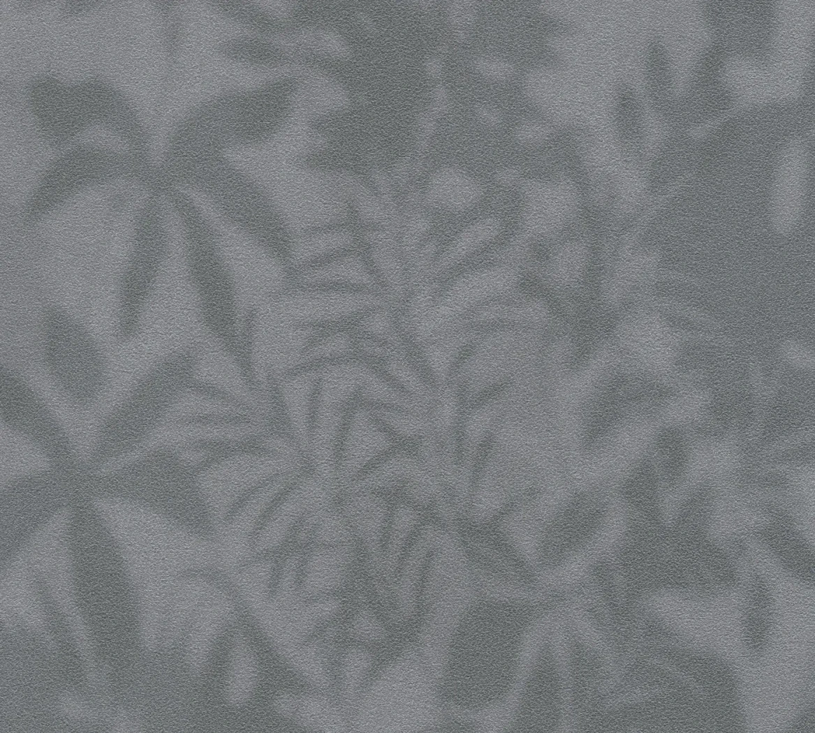 Wallpaper Soft Soot, grey tropical leaves on a dark grey ground