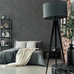 Wallpaper Soft Soot, grey tropical leaves on a dark grey ground