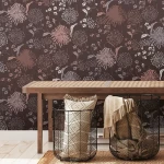 Wallpaper Chilli, copper and pink chrysanthemums on deep brown