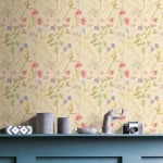 Wallpaper Frosted Broom, painted wild flowers on straw yellow