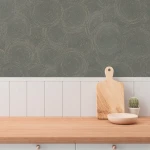 Wallpaper Misty Flint, overlapping corded discs in khaki grey