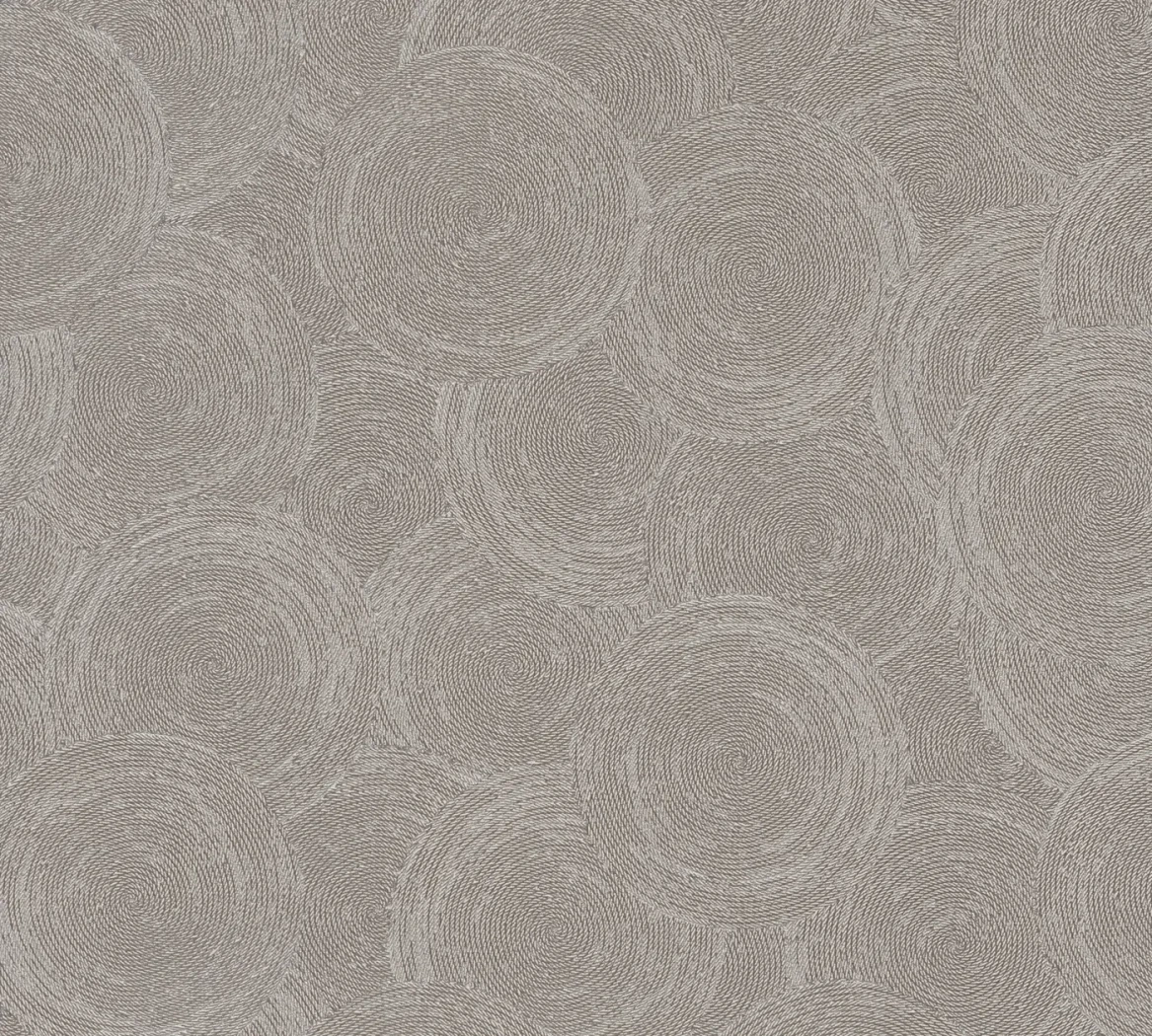 Wallpaper Soft Smoke, overlapping corded spirals in greyish taupe