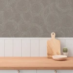 Wallpaper Soft Smoke, overlapping corded spirals in greyish taupe