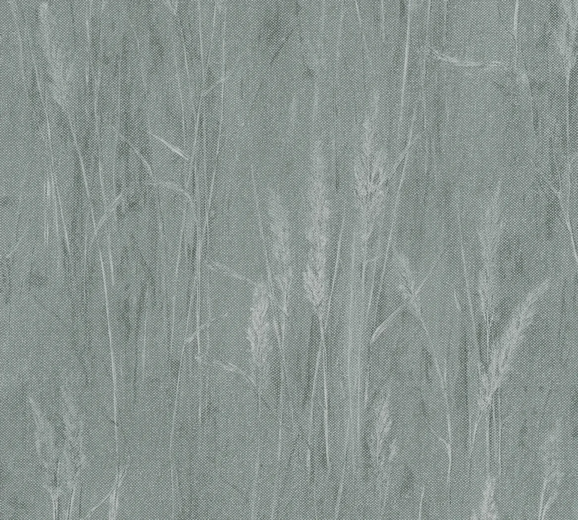Wallpaper Soft Bark, pale grasses on grey-green textured ground