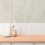 Wallpaper Frosted Mist, grey grasses on a light canvas ground