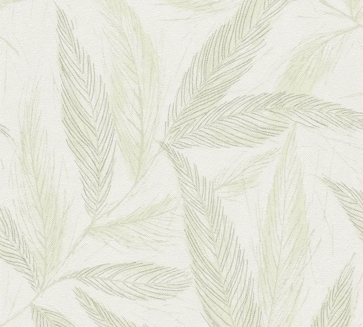 Wallpaper Light Snow, almond-green feathery leaves on white