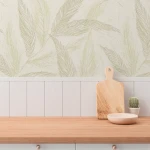 Wallpaper Light Snow, almond-green feathery leaves on white