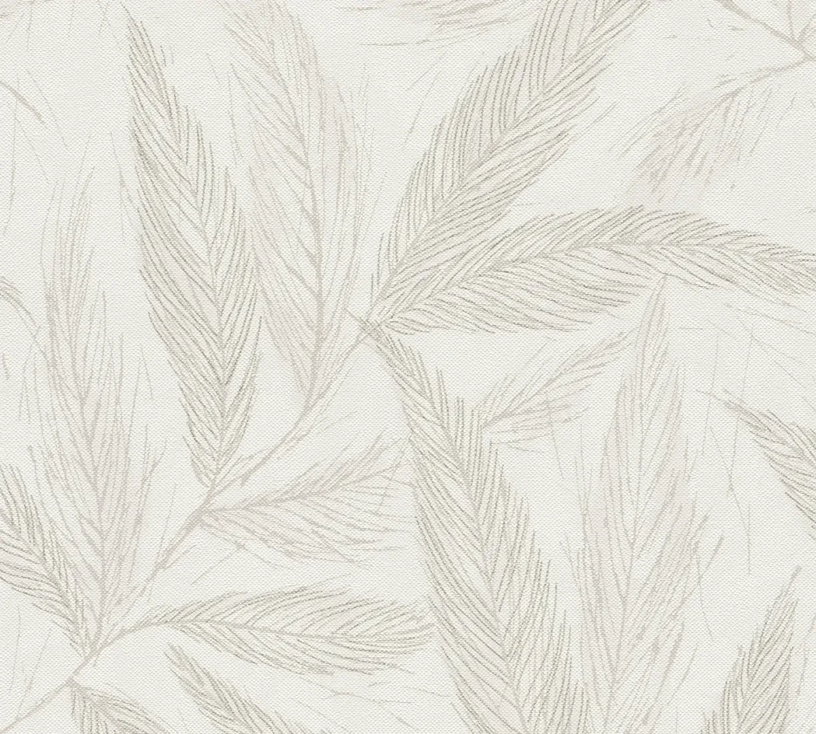 Wallpaper Frosted Slate, large beige fronds on an ivory ground