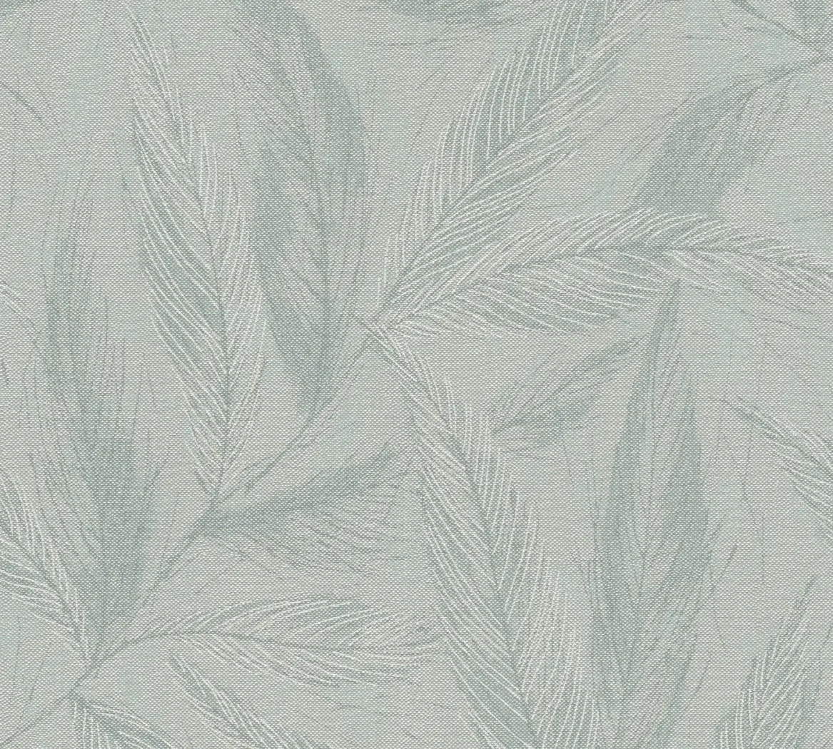 Wallpaper Veiled Anthracite, grey fronds on sage green ground