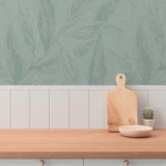 Wallpaper Veiled Anthracite, grey fronds on sage green ground