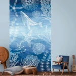 Wallpaper Soft Blue Slate, white whale and starfish on deep blue