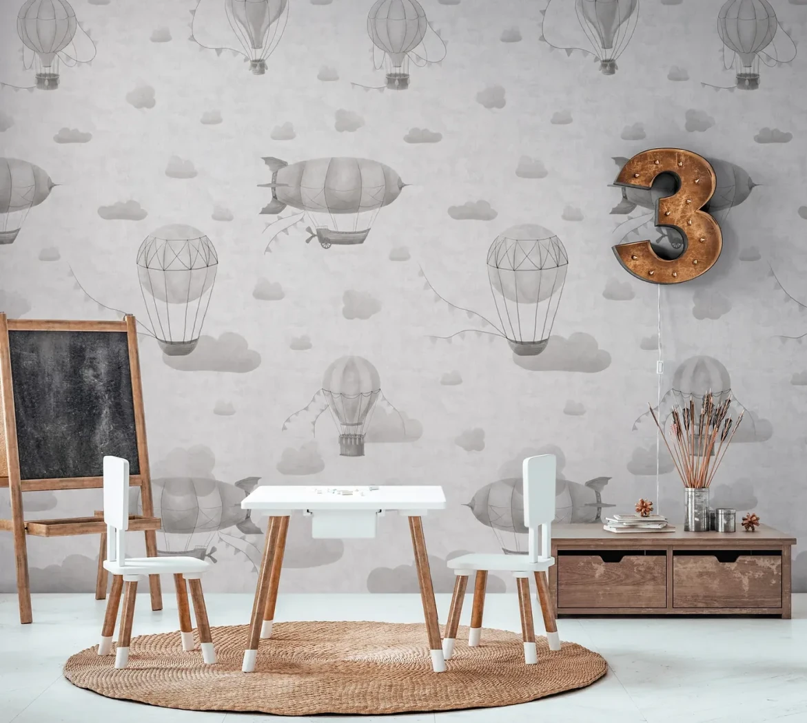 Wallpaper Soft Cloud, grey hot-air balloons and airships among clouds