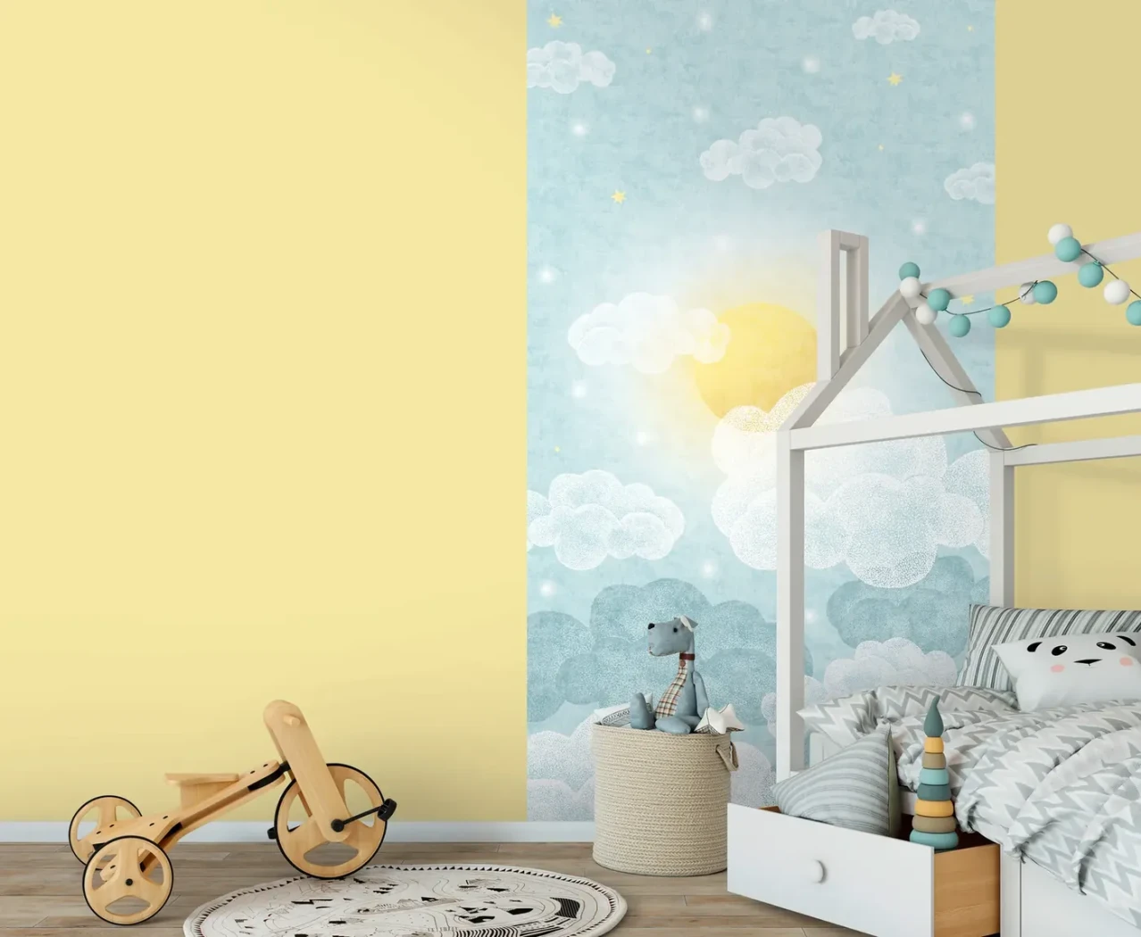 Wallpaper Frosted Straw Yellow, pale night sky with clouds and stars