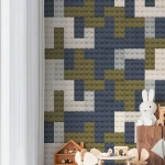 Wallpaper Ash Mercury, grey and khaki building-block camouflage pattern