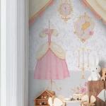 Wallpaper Veiled Pebble, pink gown and draped curtain mural