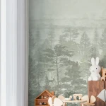 Wallpaper Misty Mimosa, fir forest silhouettes in a misty gradient