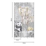 Wallpaper Frosted Gravel, elephants and tropical foliage on grey
