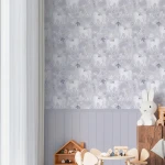 Wallpaper Soft Zinc, grey and white unicorns among flowers