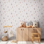 Wallpaper Light Cotton, pastel balloons and clouds on ivory