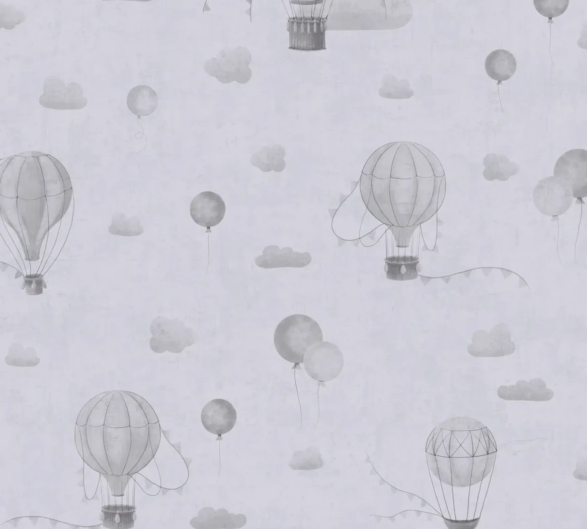 Wallpaper Frosted Steel, grey hot-air balloons and clouds