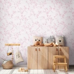 Wallpaper Pale Silica, pink blossom branches on a pale ground
